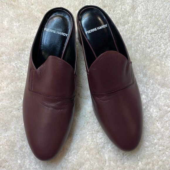 Pierre Hardy Burgundy Leather Block Heels Mules Womens Sz 7.5 - Picture 1 of 11